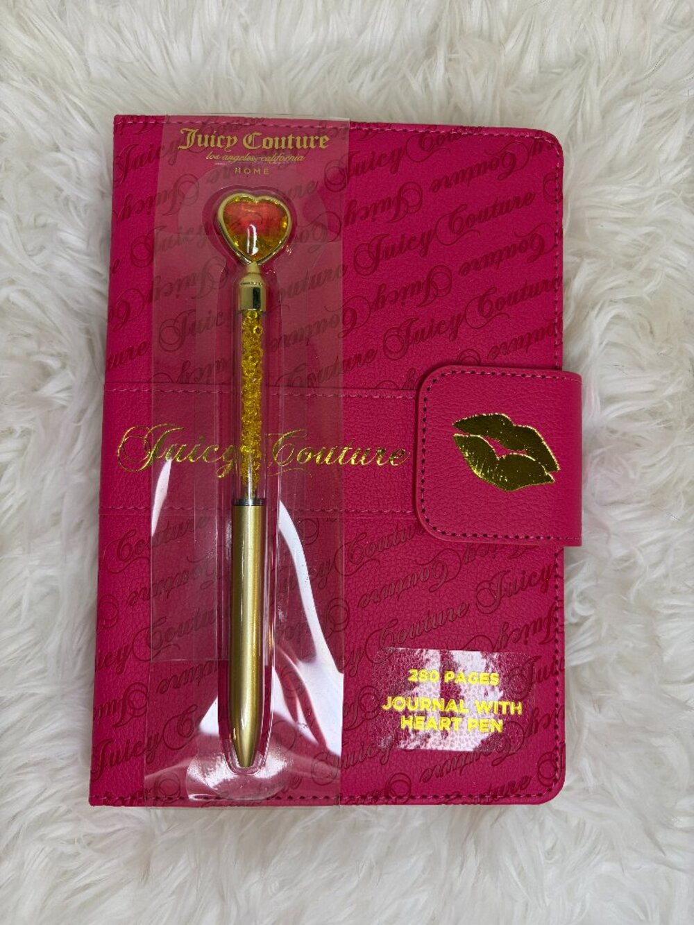 Juicy Couture Hot Pink Journal Heart Pen Gold Lips Notebook 280 Pages NWT